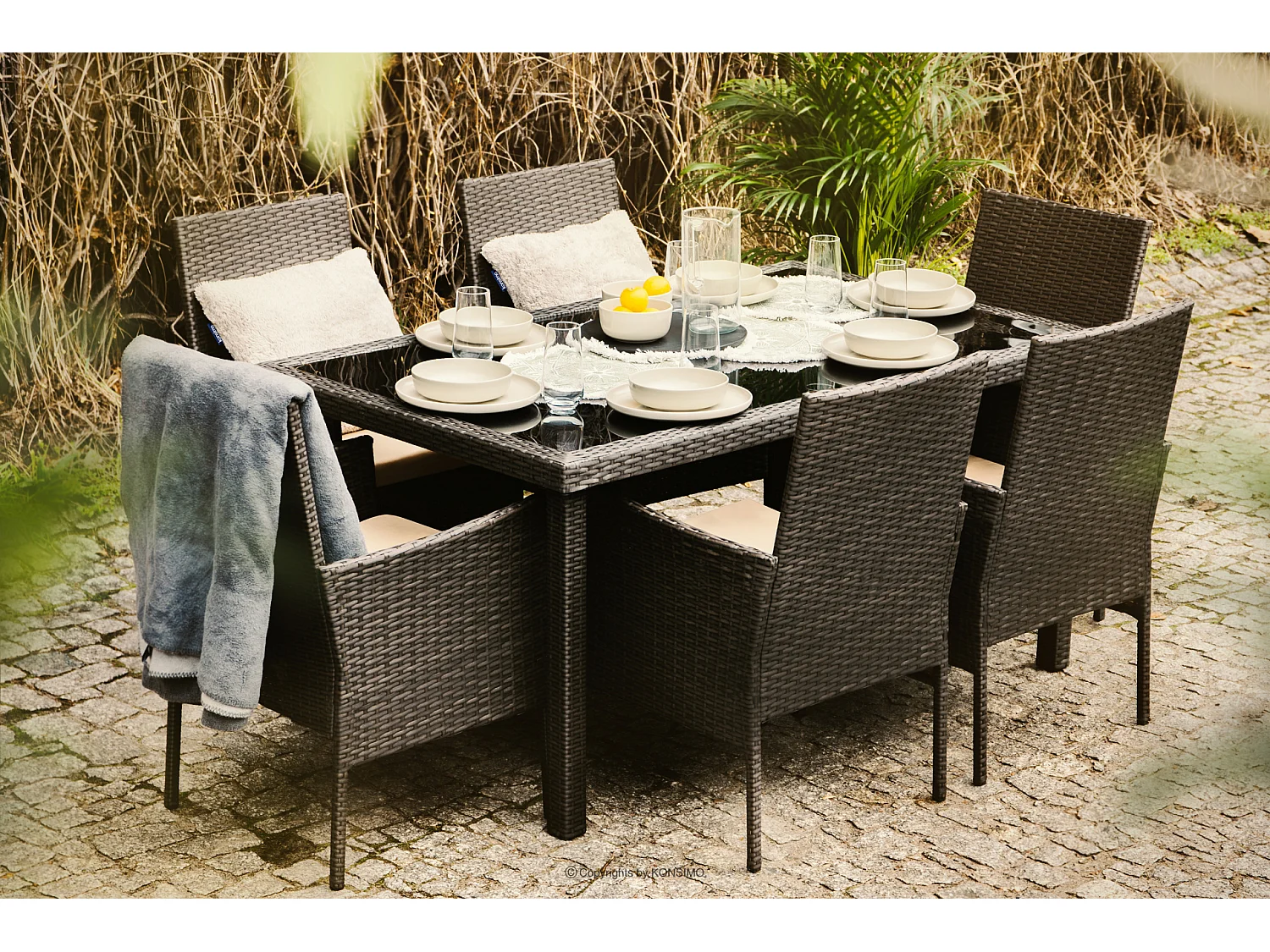 Gartenmöbel-Set  (7er-Set) - braun / beige - SCILLOS