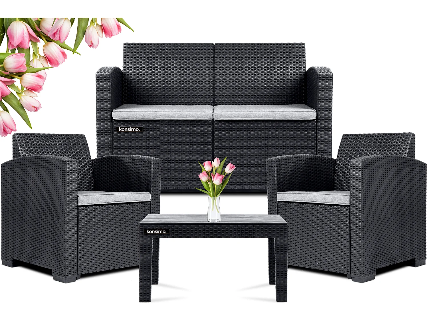 Gartenmöbel-Set  (4er-Set) - Anthrazit - HORILES