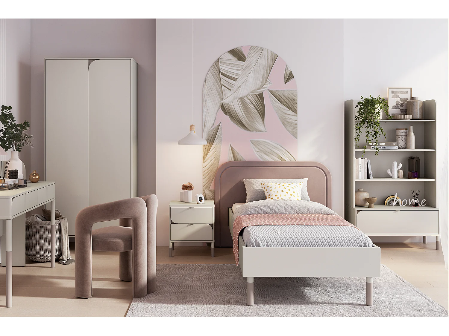 Bett mit Gestell - Creme/Beige - CATTA