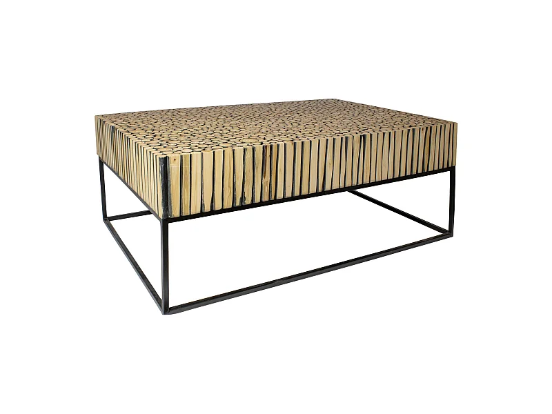 Now's Home - Table Basse En Branches De Teck Pied Metal Noir 75x115xh42cm Tahaa