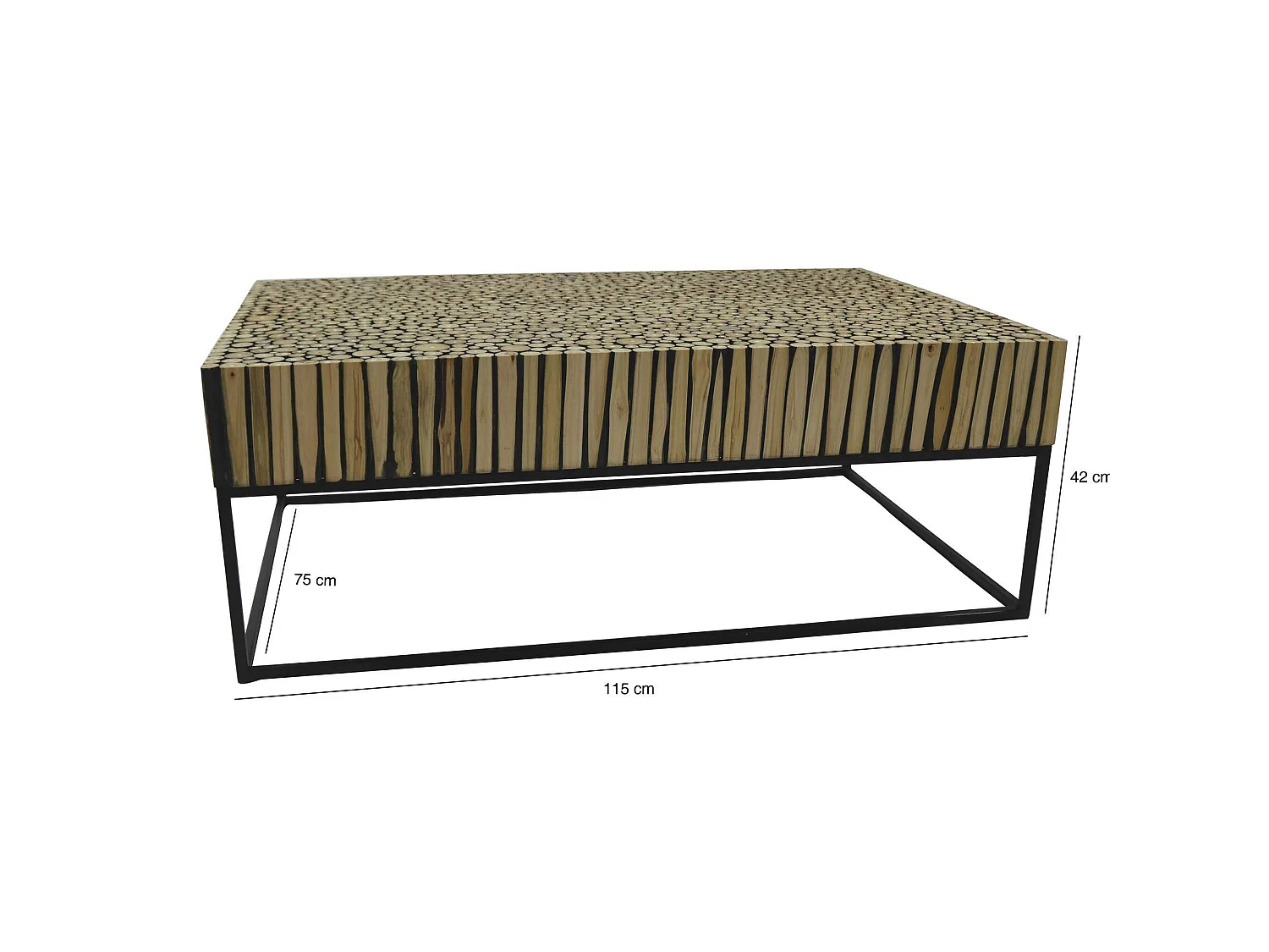 Now's Home - Table Basse En Branches De Teck Pied Metal Noir 75x115xh42cm Tahaa