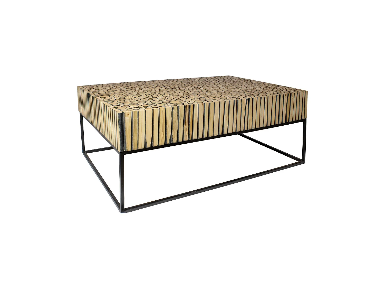 Now's Home - Table Basse En Branches De Teck Pied Metal Noir 75x115xh42cm Tahaa