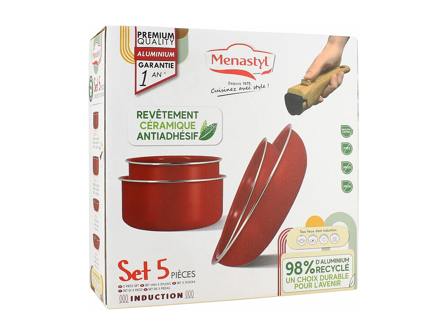 Menastyl - Set De 5 Pieces Cuisson En Aluminium Recycle Magenta