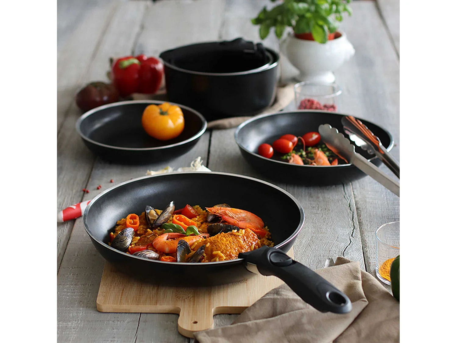 Menastyl - Set 5 Pieces Poeles Et Casseroles Induction Avec Poignee Amovible
