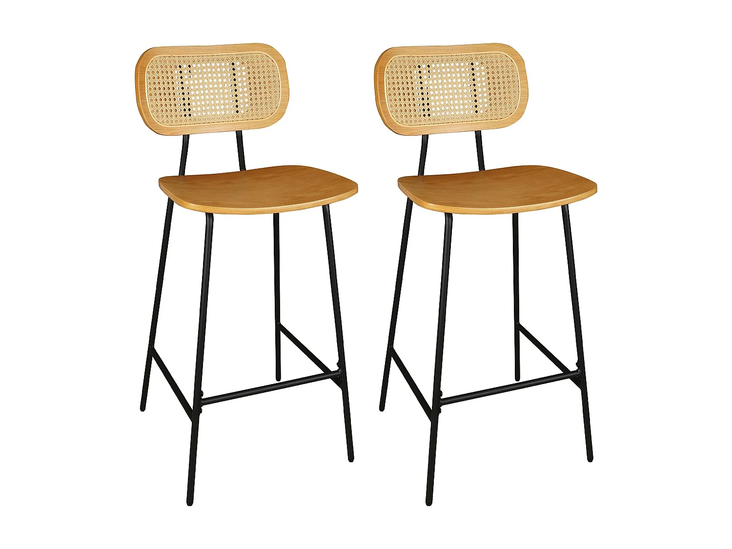 Now's Home - Lot De 2 Chaises De Bar En Bois Naturel Et Pieds En Metal