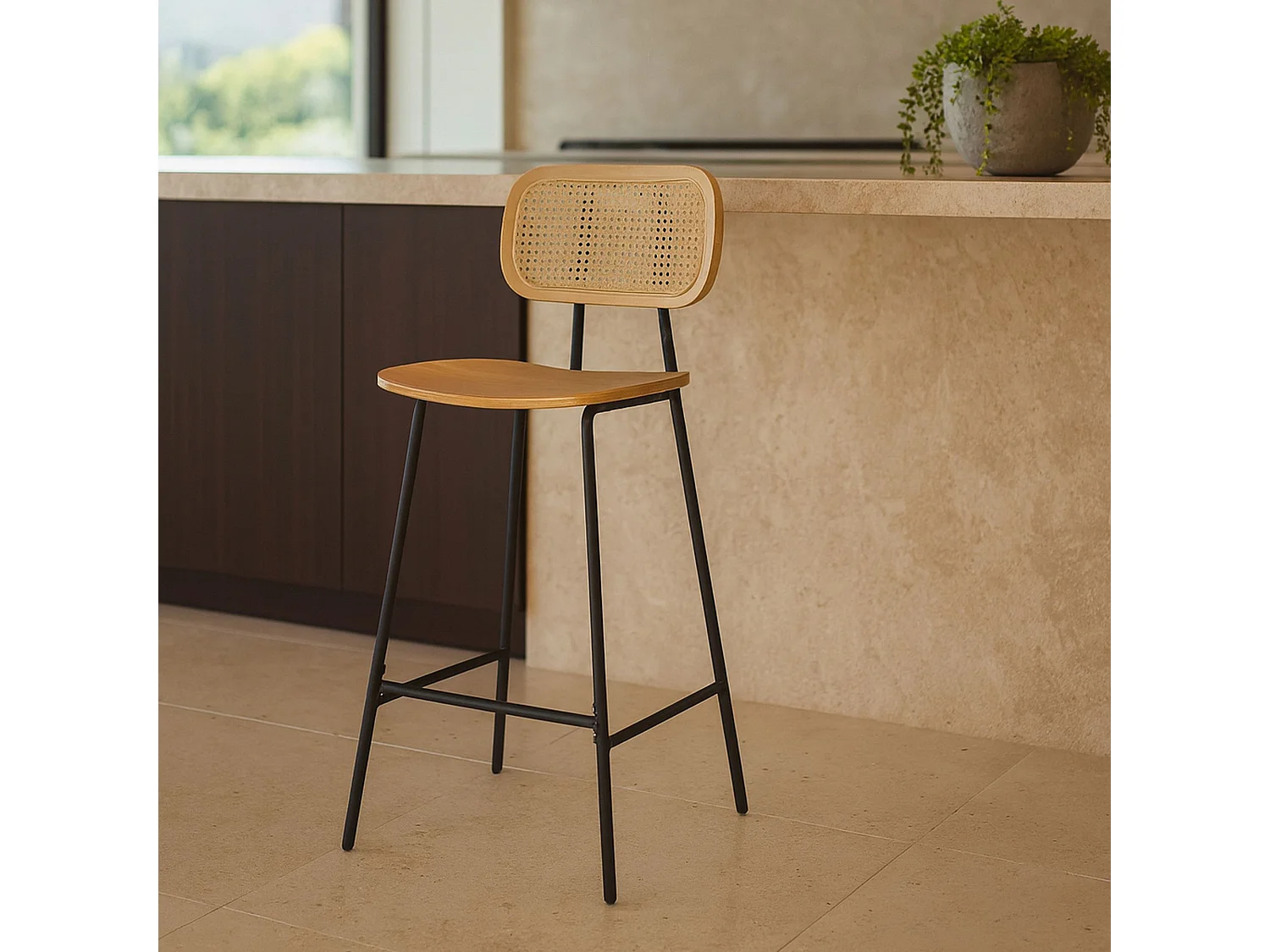 Now's Home - Lot De 2 Chaises De Bar En Bois Naturel Et Pieds En Métal