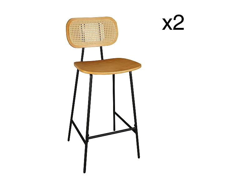 Now's Home - Lot De 2 Chaises De Bar En Bois Naturel Et Pieds En Metal