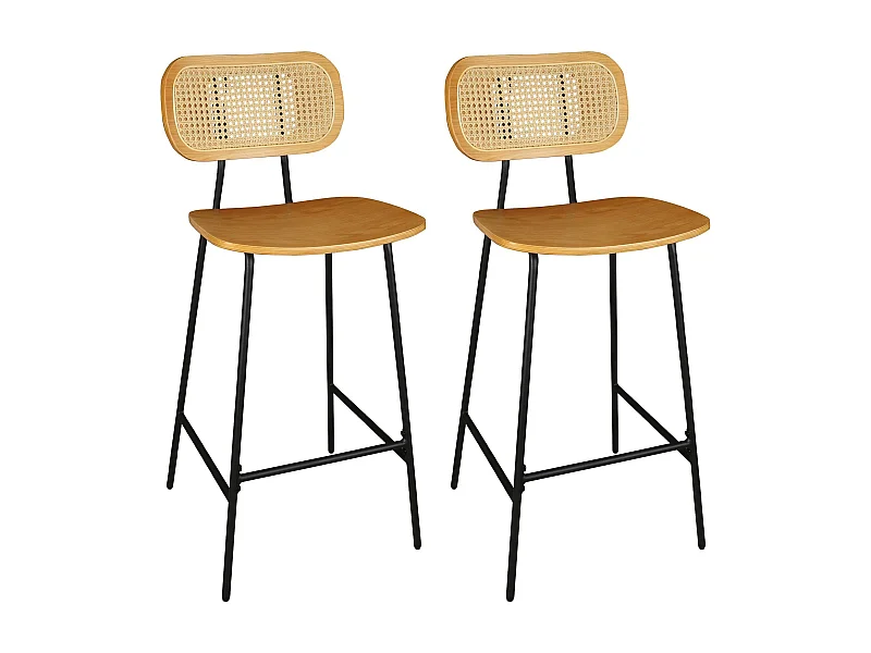 Now's Home - Lot De 2 Chaises De Bar En Bois Naturel Et Pieds En Metal