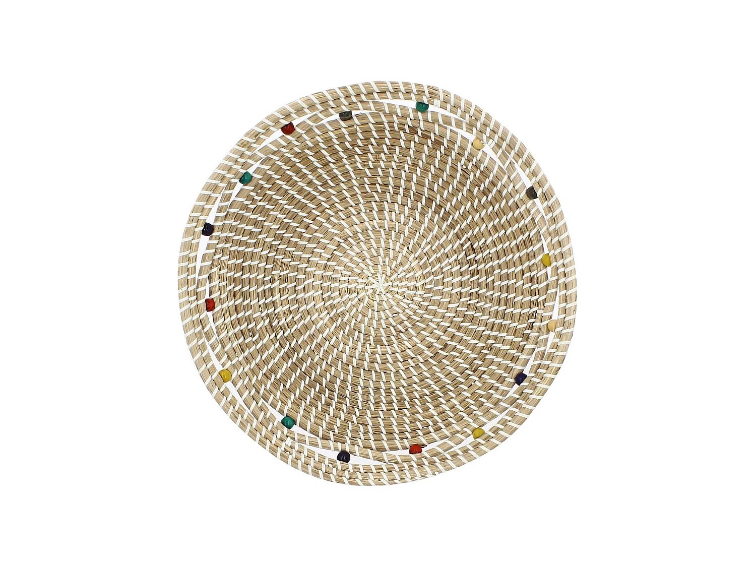 Now's Home - Corbeille Ronde En Jonc De Mer Et Perles De Bois D37xh9cm Milos