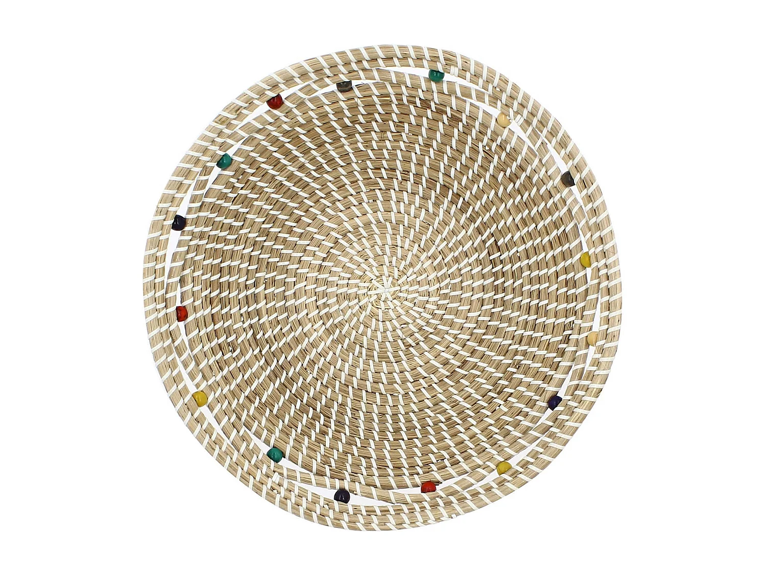 Now's Home - Corbeille Ronde En Jonc De Mer Et Perles De Bois D37xh9cm Milos