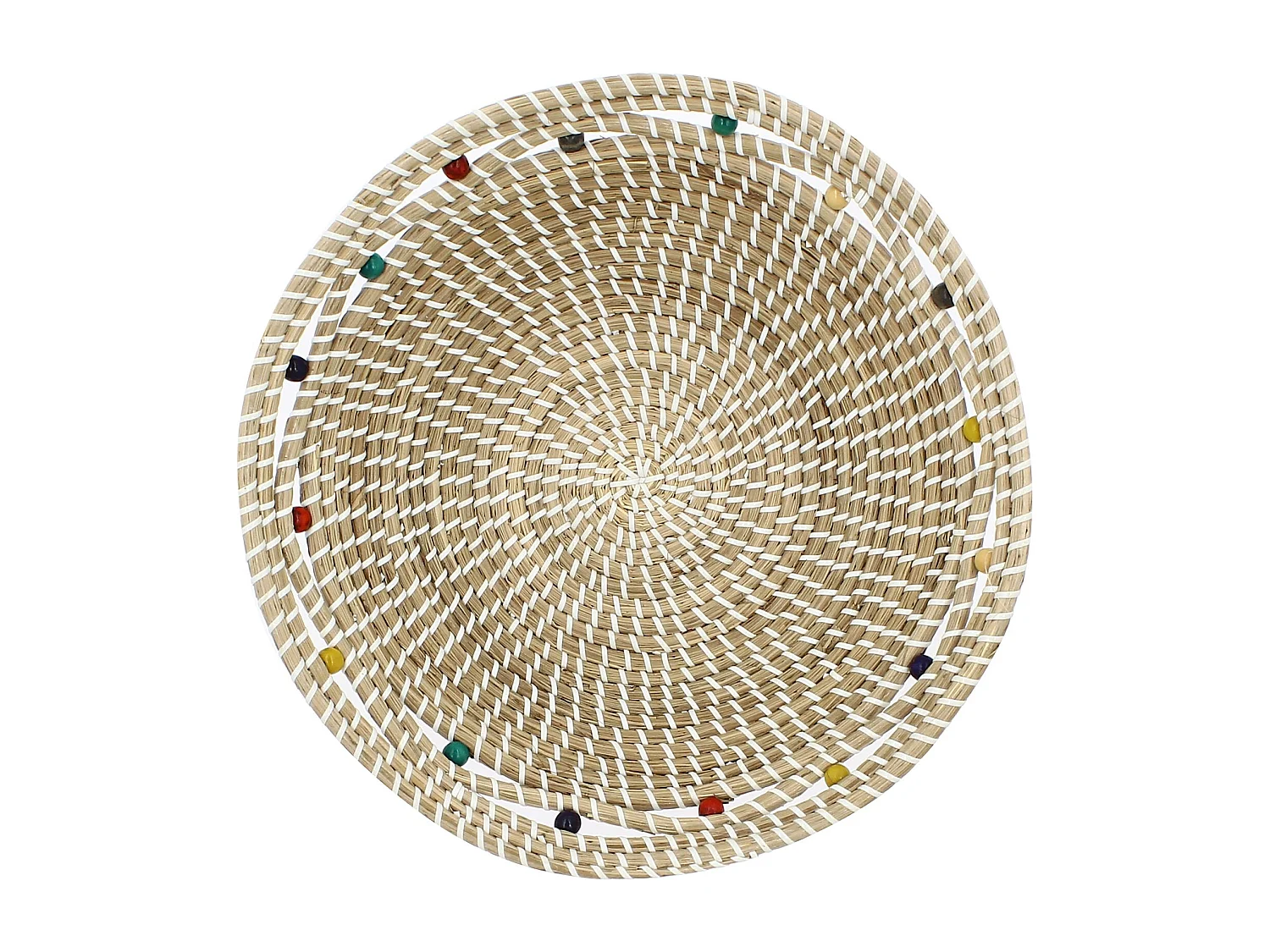 Now's Home - Corbeille Ronde En Jonc De Mer Et Perles De Bois D37xh9cm Milos