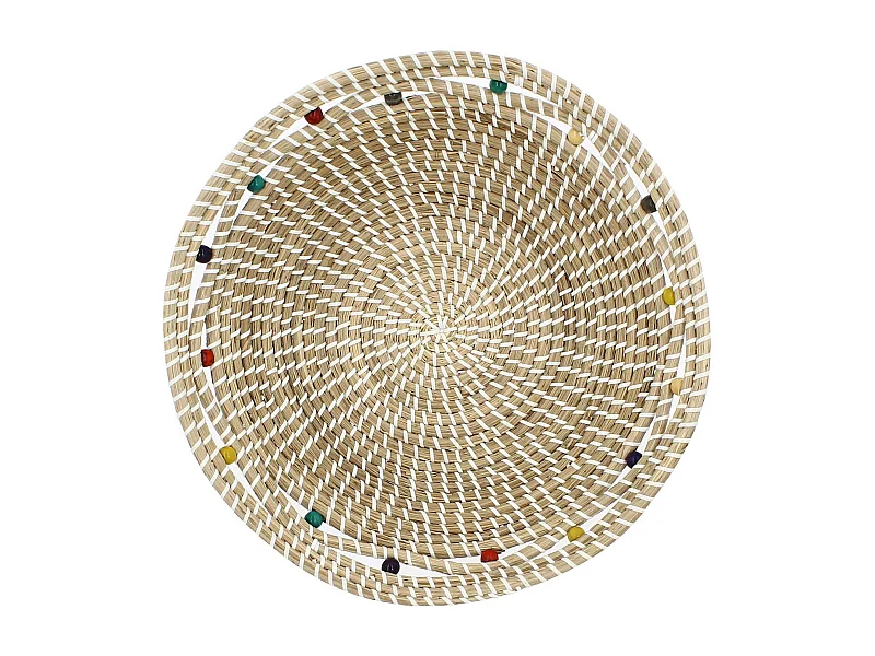 Now's Home - Corbeille Ronde En Jonc De Mer Et Perles De Bois D37xh9cm Milos