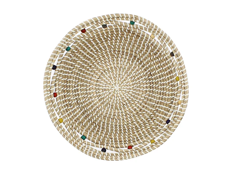 Now's Home - Corbeille Ronde En Jonc De Mer Et Perles De Bois D37xh9cm Milos