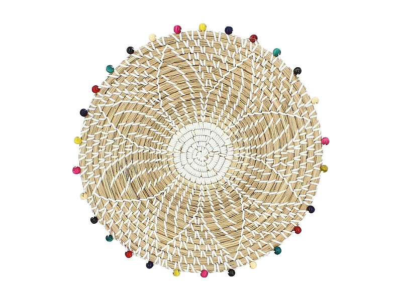 Now's Home - Panier Rond En Jonc De Mer Et Perles De Bois D40xh5cm Milos