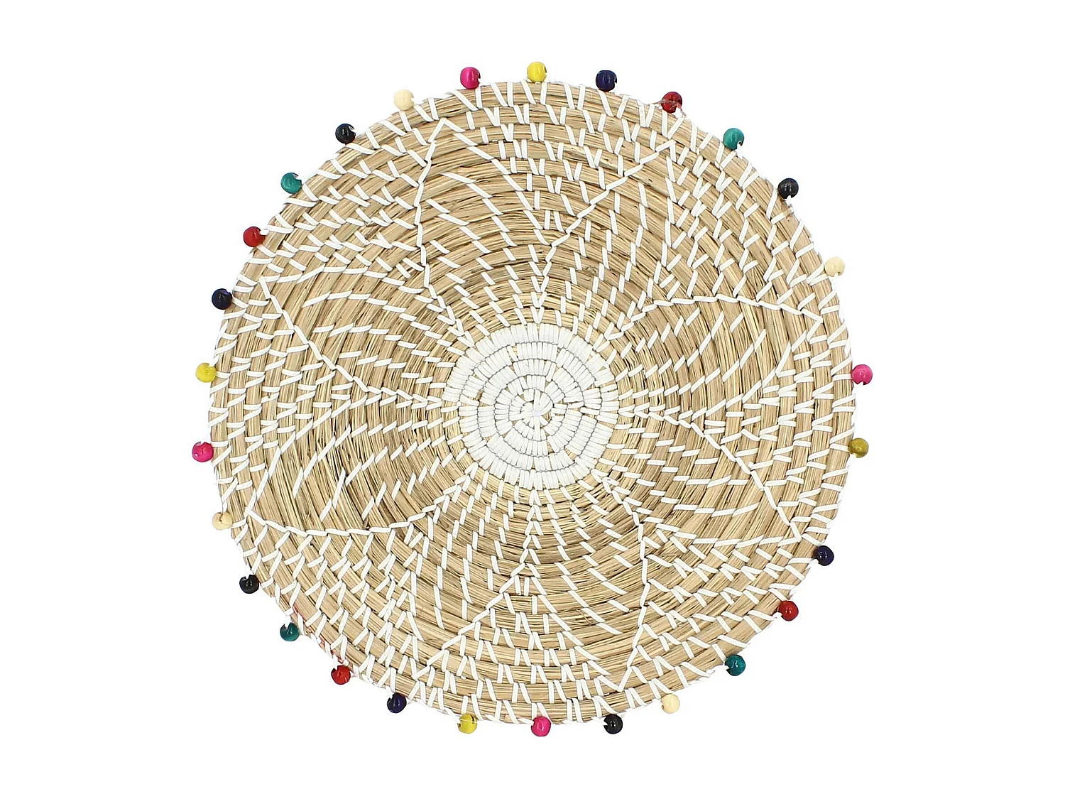 Now's Home - Panier Rond En Jonc De Mer Et Perles De Bois D40xh5cm Milos