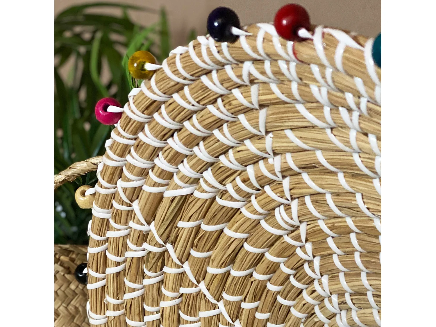 Now's Home - Panier Rond En Jonc De Mer Et Perles De Bois D40xh5cm Milos