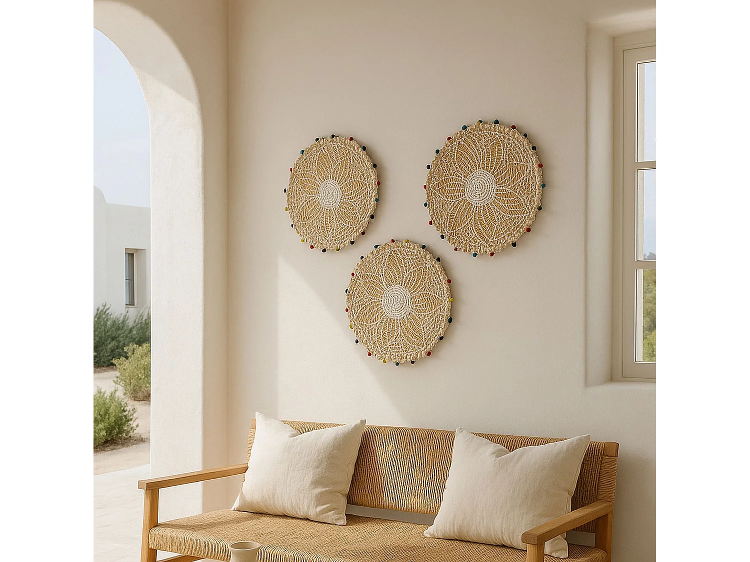 Now's Home - Panier Rond En Jonc De Mer Et Perles De Bois D40xh5cm Milos