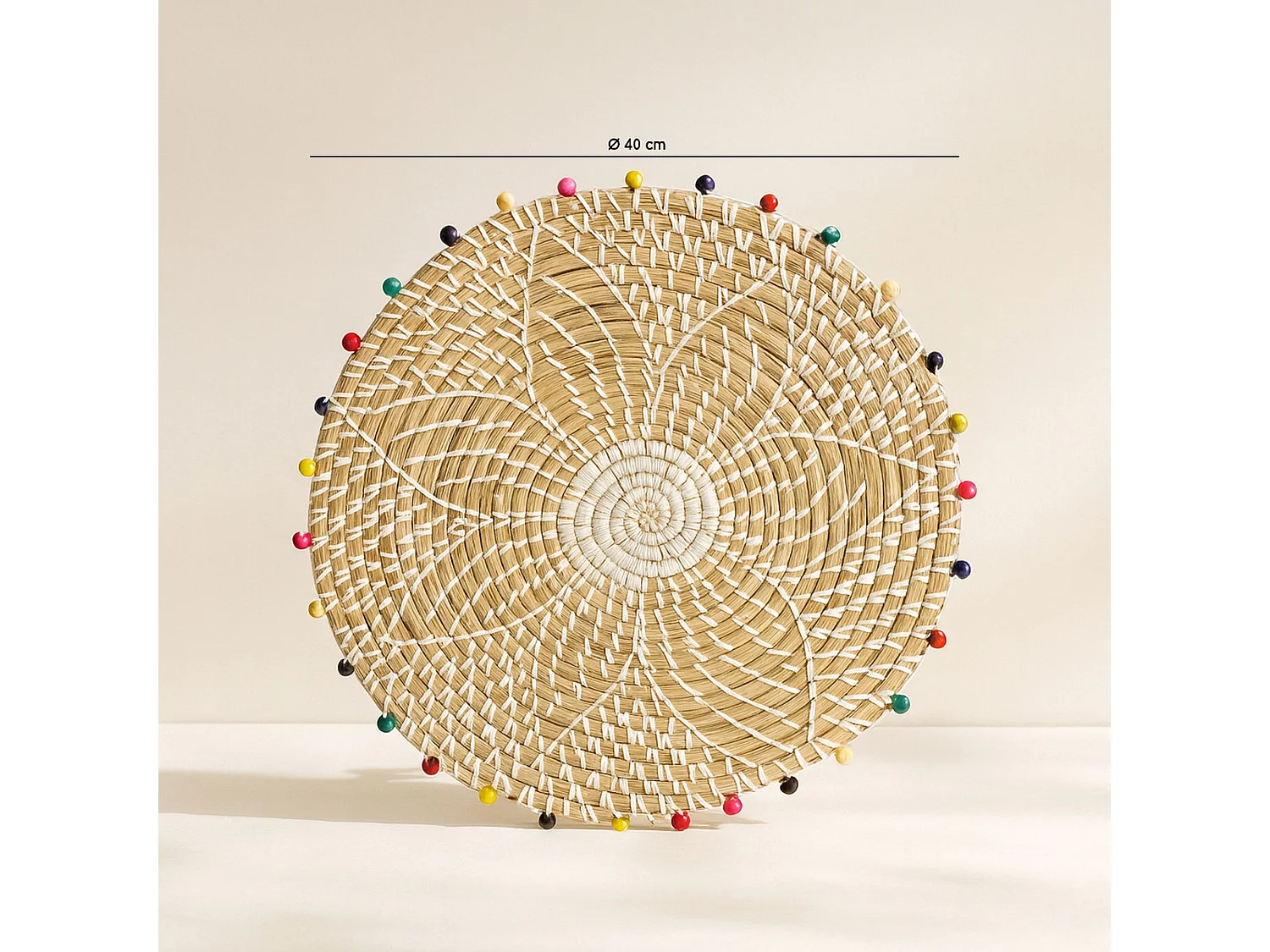 Now's Home - Panier Rond En Jonc De Mer Et Perles De Bois D40xh5cm Milos