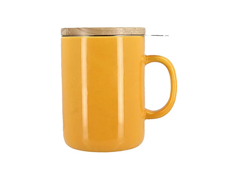 Novastyl - Tisaniere Anna 350ml En Gres Jaune Couvercle En Hevea