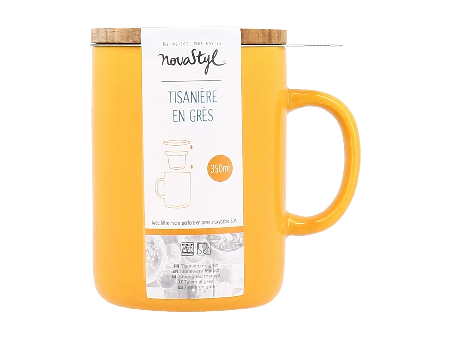 Novastyl - Tisaniere Anna 350ml En Gres Jaune Couvercle En Hevea