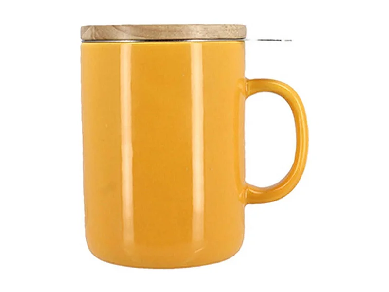 Novastyl - Tisaniere Anna 350ml En Gres Jaune Couvercle En Hevea