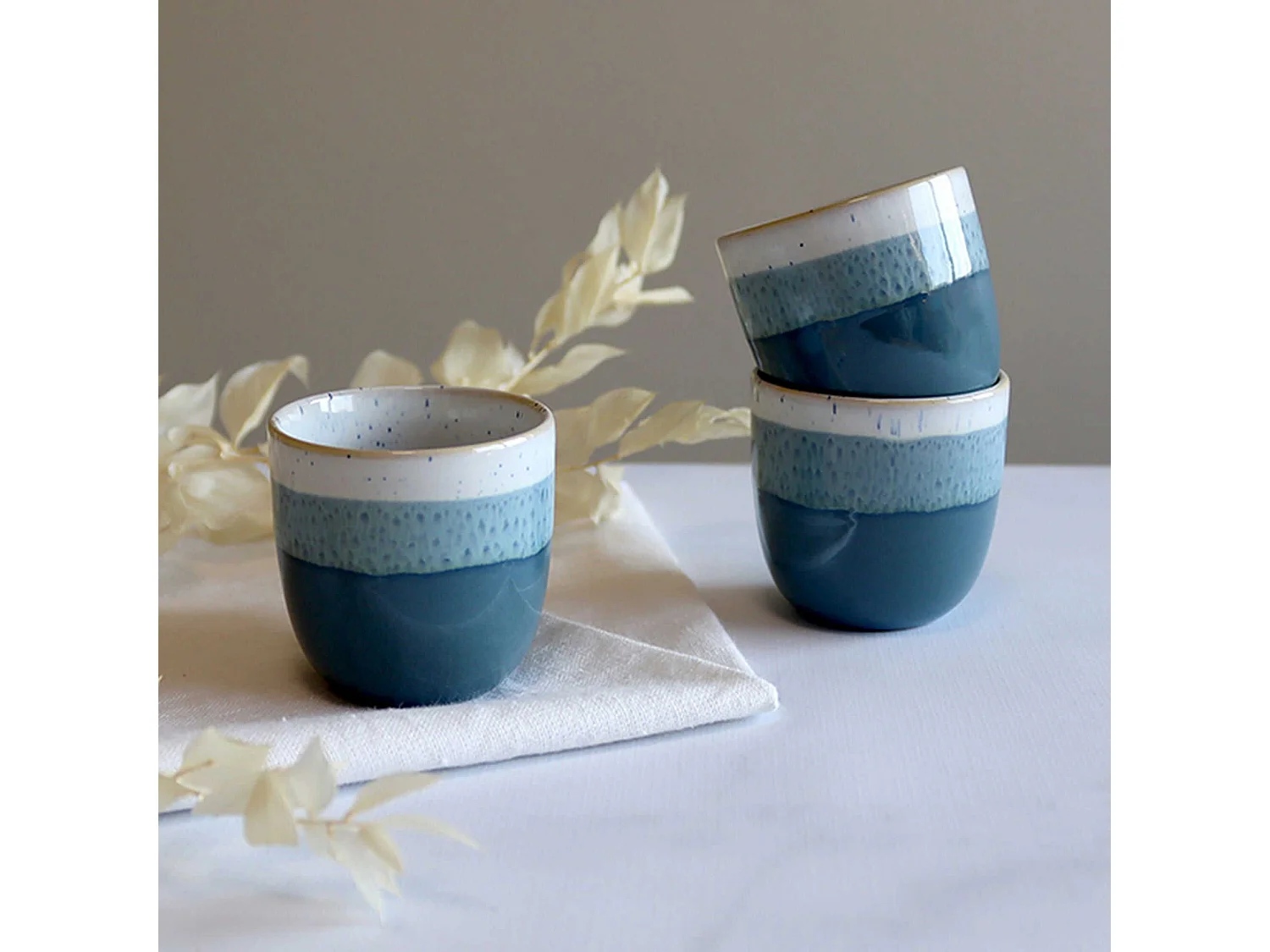 Novastyl - Lot 6 Tasses Expresso Riga Bleu 11cl En Gres