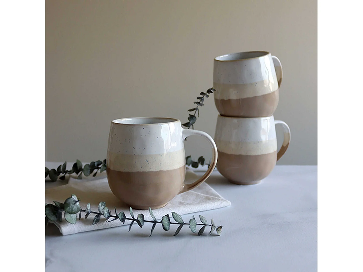 Novastyl - Lot 6 Mugs Riga Beige 44cl En Grès