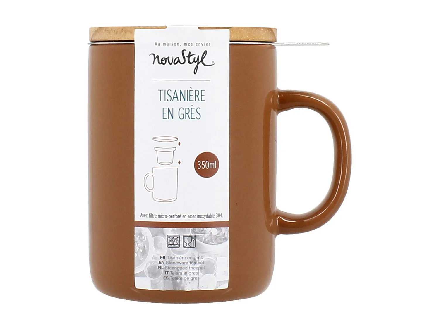 Novastyl - Tisaniere Anna 350ml En Gres Noisette Couvercle En Hevea