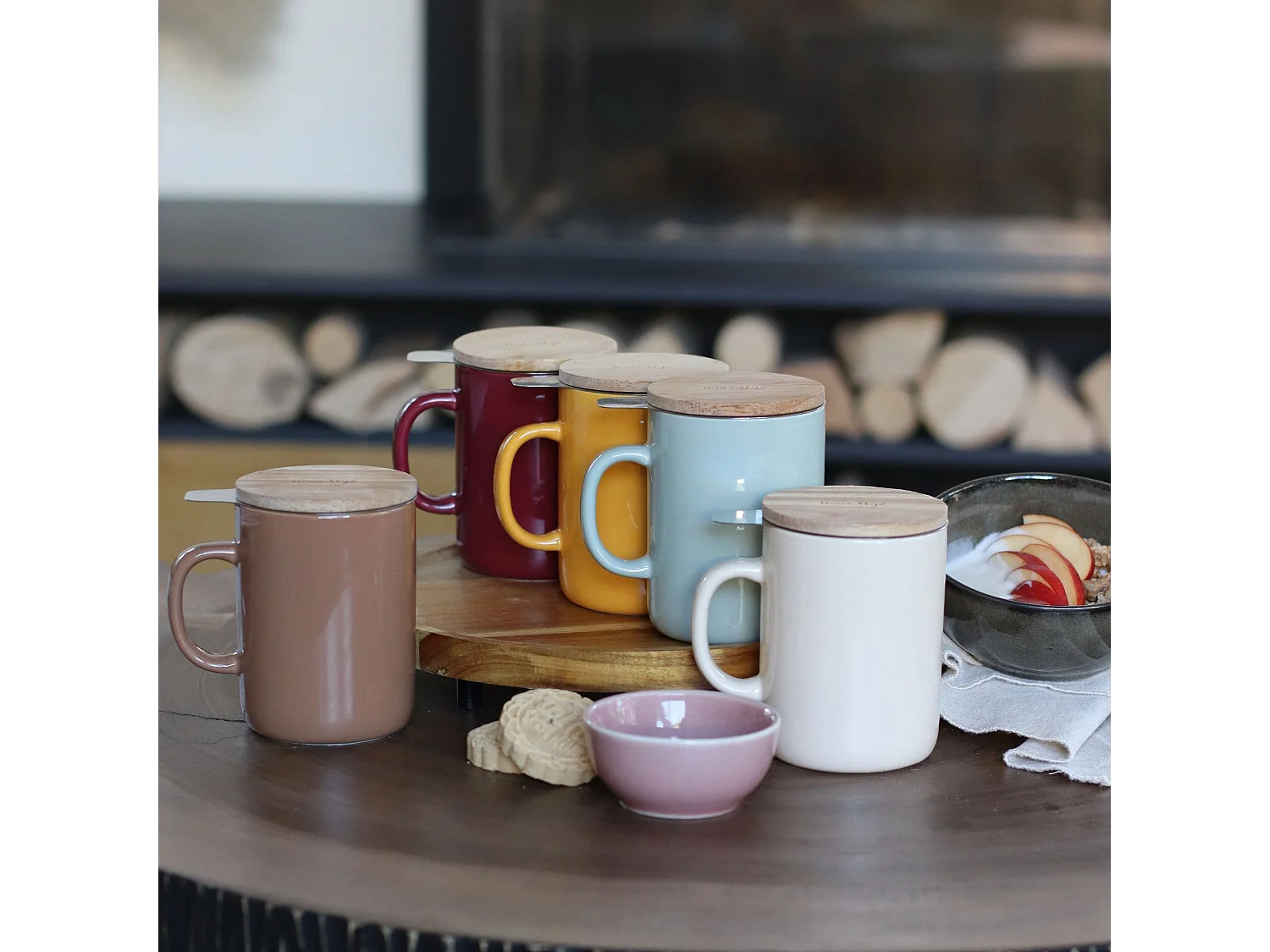 Novastyl - Tisaniere Anna 350ml En Gres Noisette Couvercle En Hevea