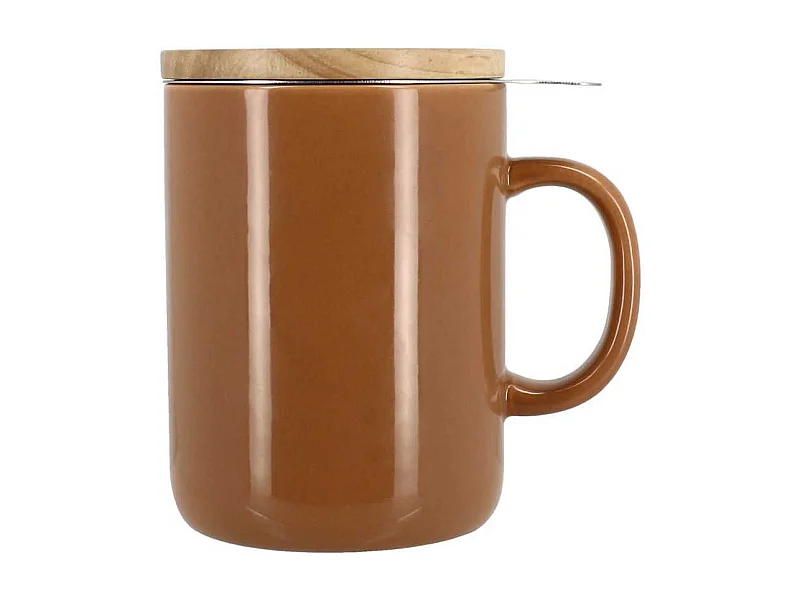 Novastyl - Tisaniere Anna 350ml En Gres Noisette Couvercle En Hevea