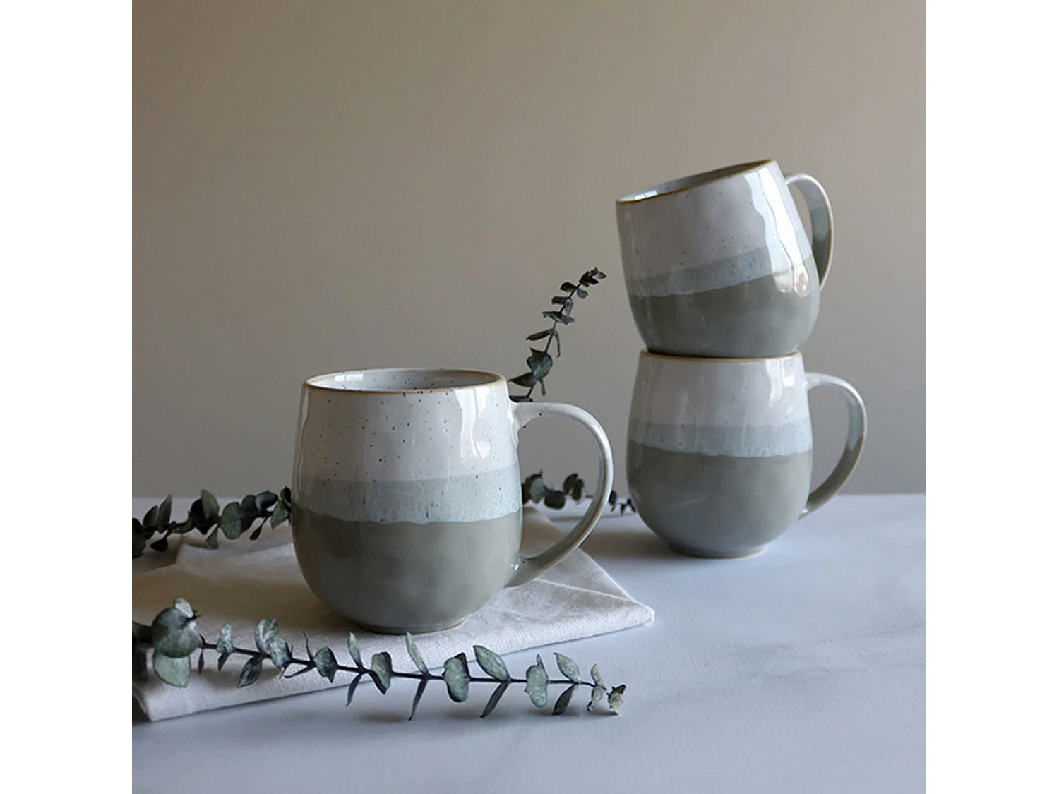 Novastyl - Lot 6 Mugs Riga Vert Amande 44cl En Gres