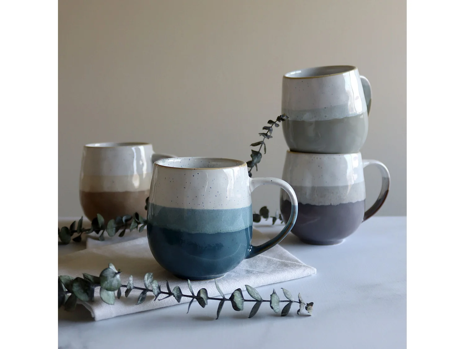 Novastyl - Lot 6 Mugs Riga Vert Amande 44cl En Grès