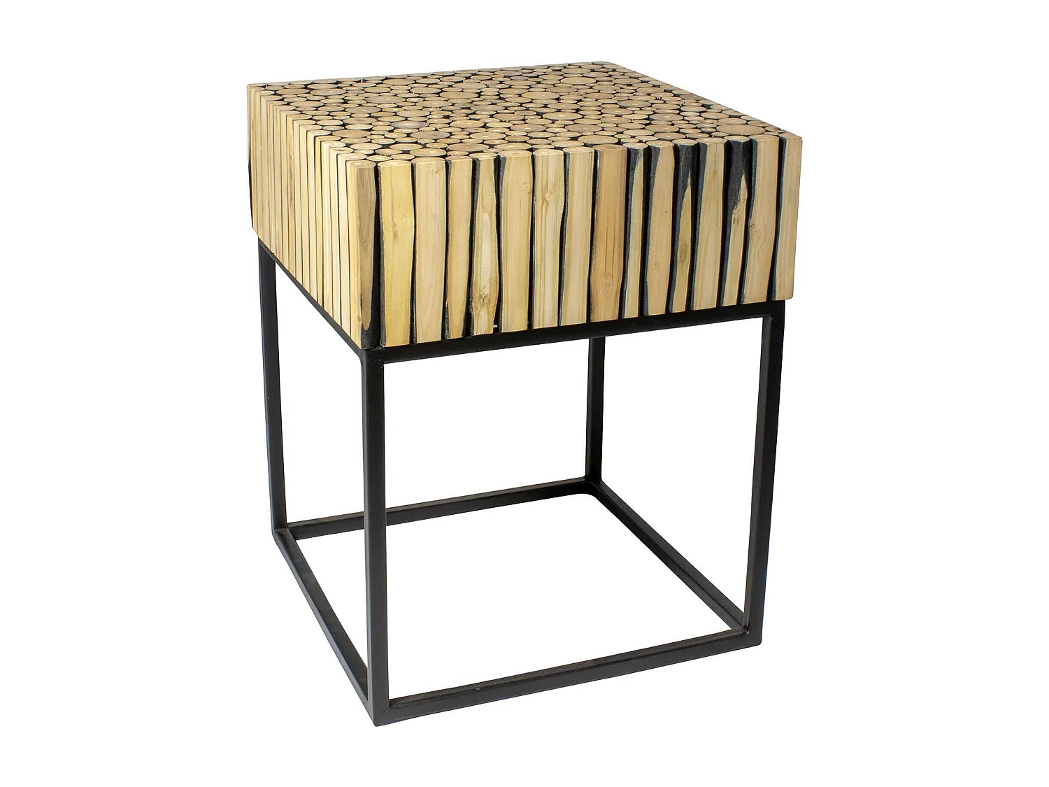Now's Home - Meuble D'appoint En Branche De Teck Pied Metal Noir 40x40cm Tahaa