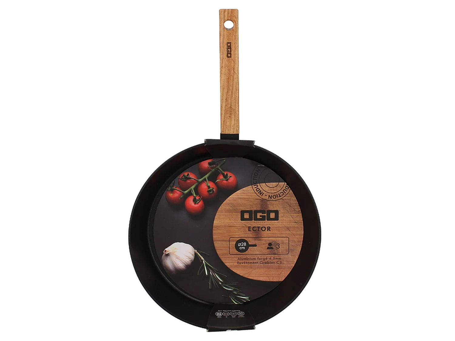 Ogo Living - Poele Ector Induction En Aluminium Et Manche En Bois 28 Cm