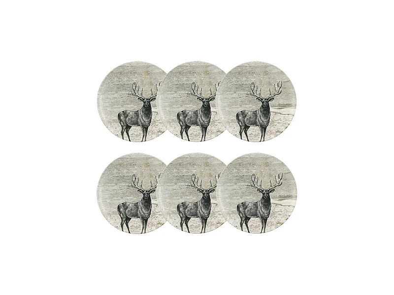 Novastyl - Lot 6 Assiettes Plates Lachat Cerf 26cm En Porcelaine