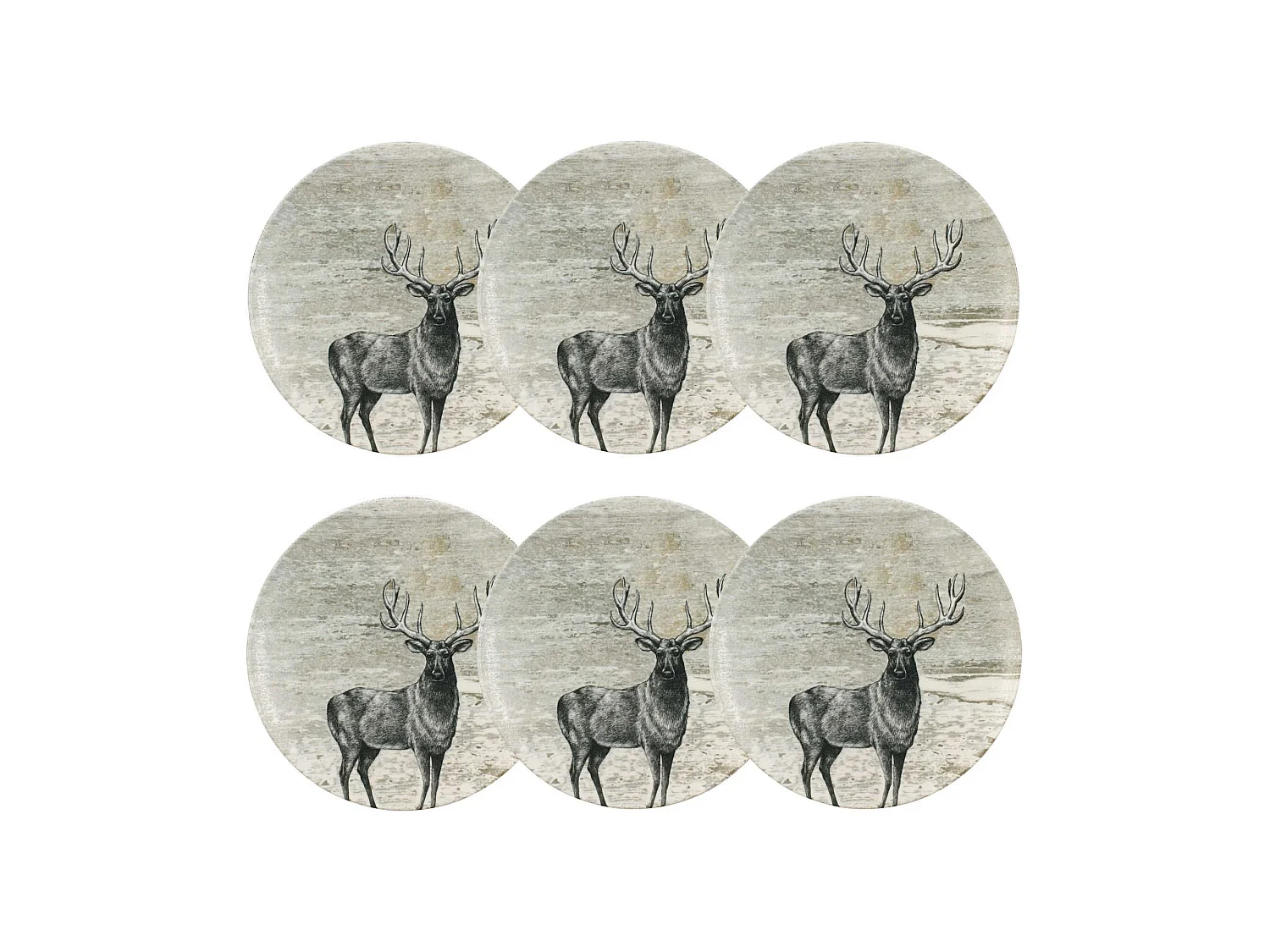 Novastyl - Lot 6 Assiettes Plates Lachat Cerf 26cm En Porcelaine