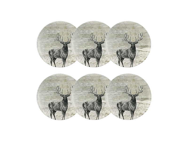 Novastyl - Lot 6 Assiettes Plates Lachat Cerf 26cm En Porcelaine