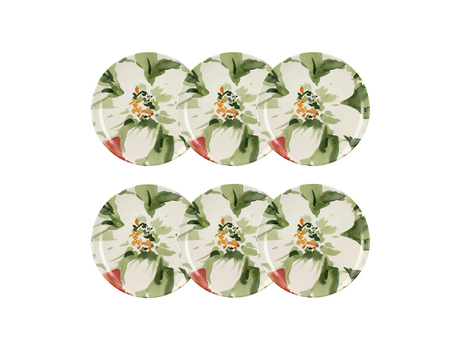 Novastyl - Lot 6 Assiettes Desserts Floralux 21cm En Porcelaine