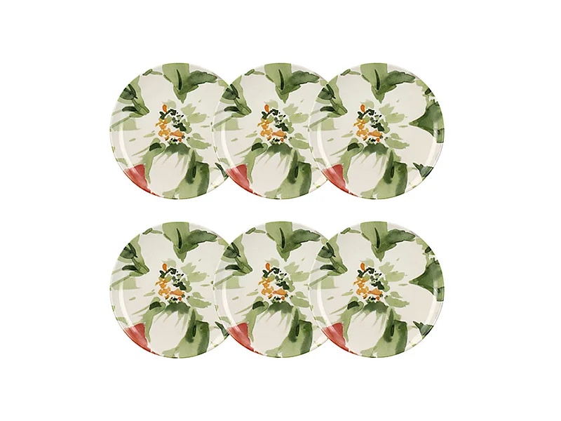 Novastyl - Lot 6 Assiettes Desserts Floralux 21cm En Porcelaine