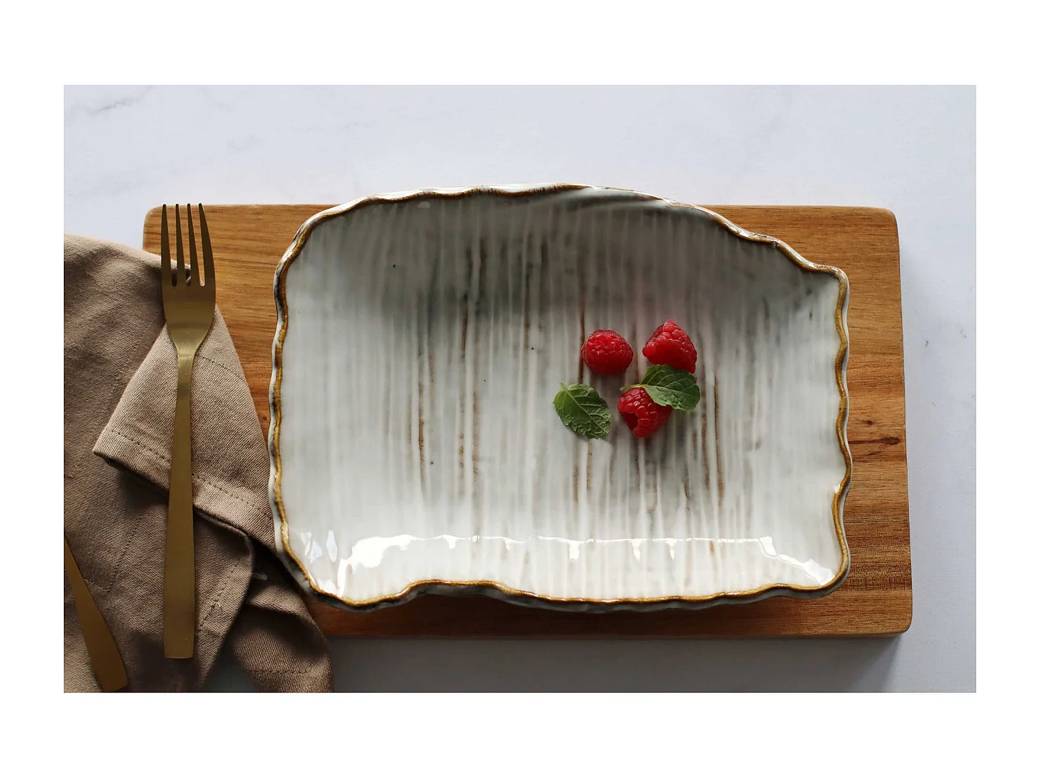 Ogo Living - Assiette Rectangulaire Nakuru 25.5cm En Gres Nuance De Gris Et Beige