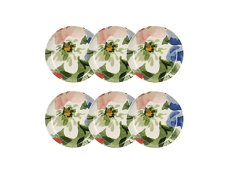 Novastyl - Lot 6 Assiettes Creuses Floralux 21cm En Porcelaine