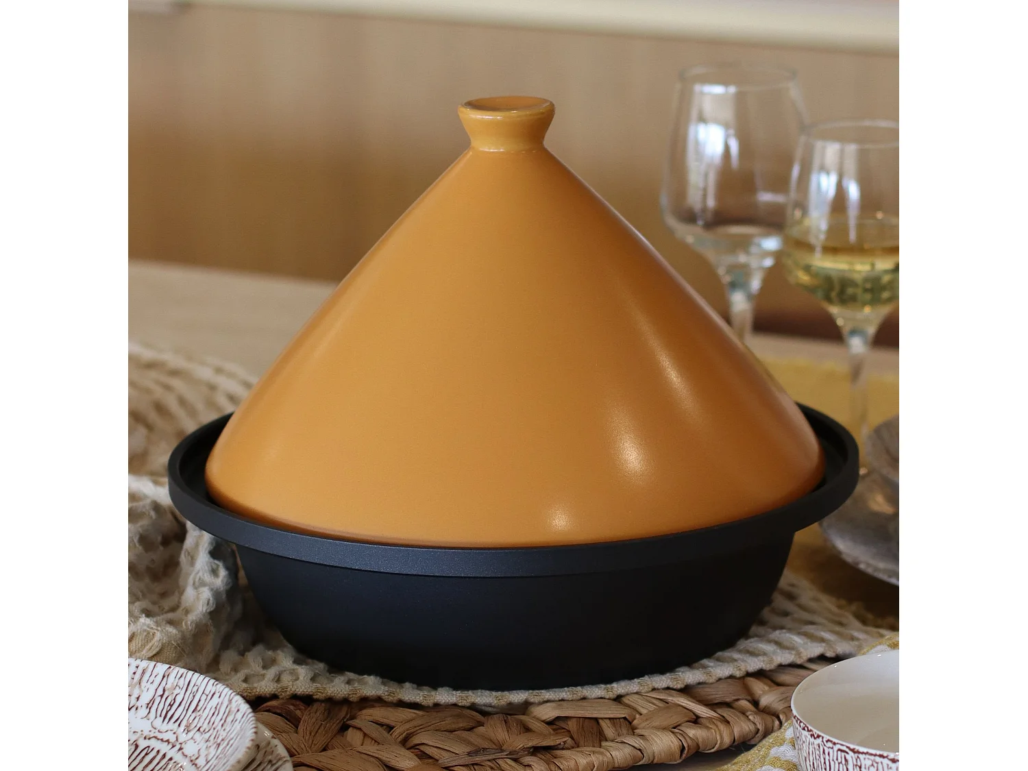 Menastyl - Tajine D30cm Fond Alu Induction Couvercle En Ceramique Jaune