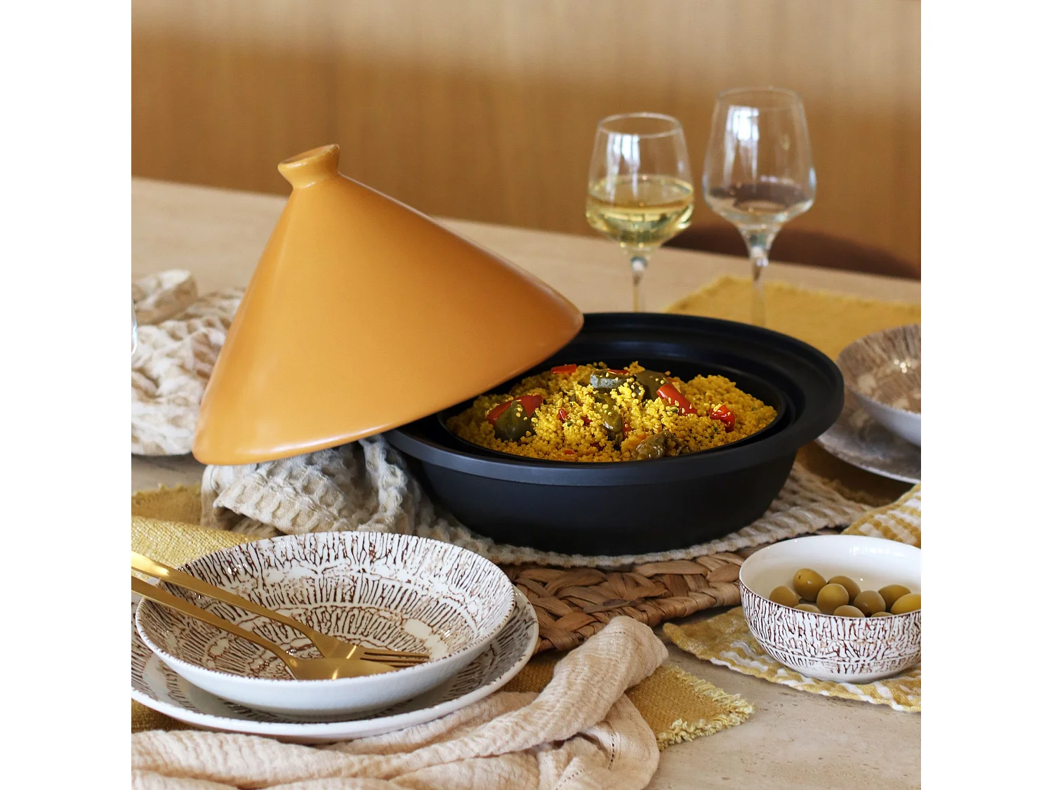 Menastyl - Tajine D30cm Fond Alu Induction Couvercle En Ceramique Jaune