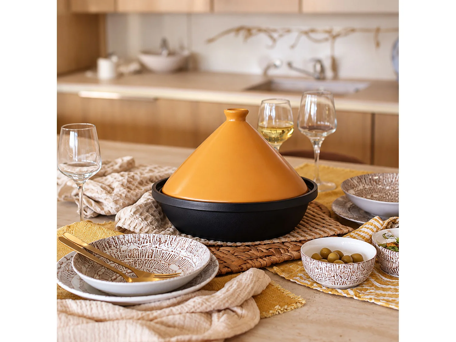 Menastyl - Tajine D30cm Fond Alu Induction Couvercle En Céramique Jaune