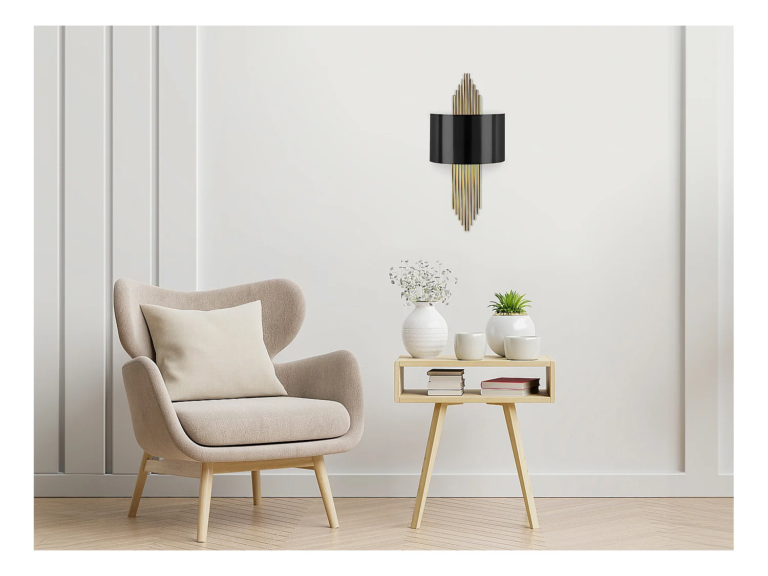 Lot de 2 appliques art déco en métal - L. 22 x H. 75 cm - Noir et doré - SANGARIUS