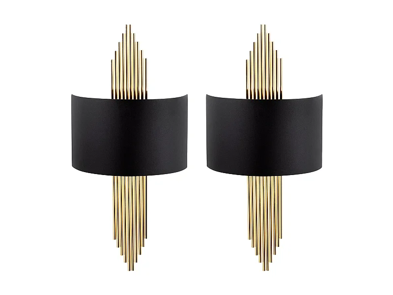 Lot de 2 appliques art déco en métal - L. 22 x H. 75 cm - Noir et doré - SANGARIUS
