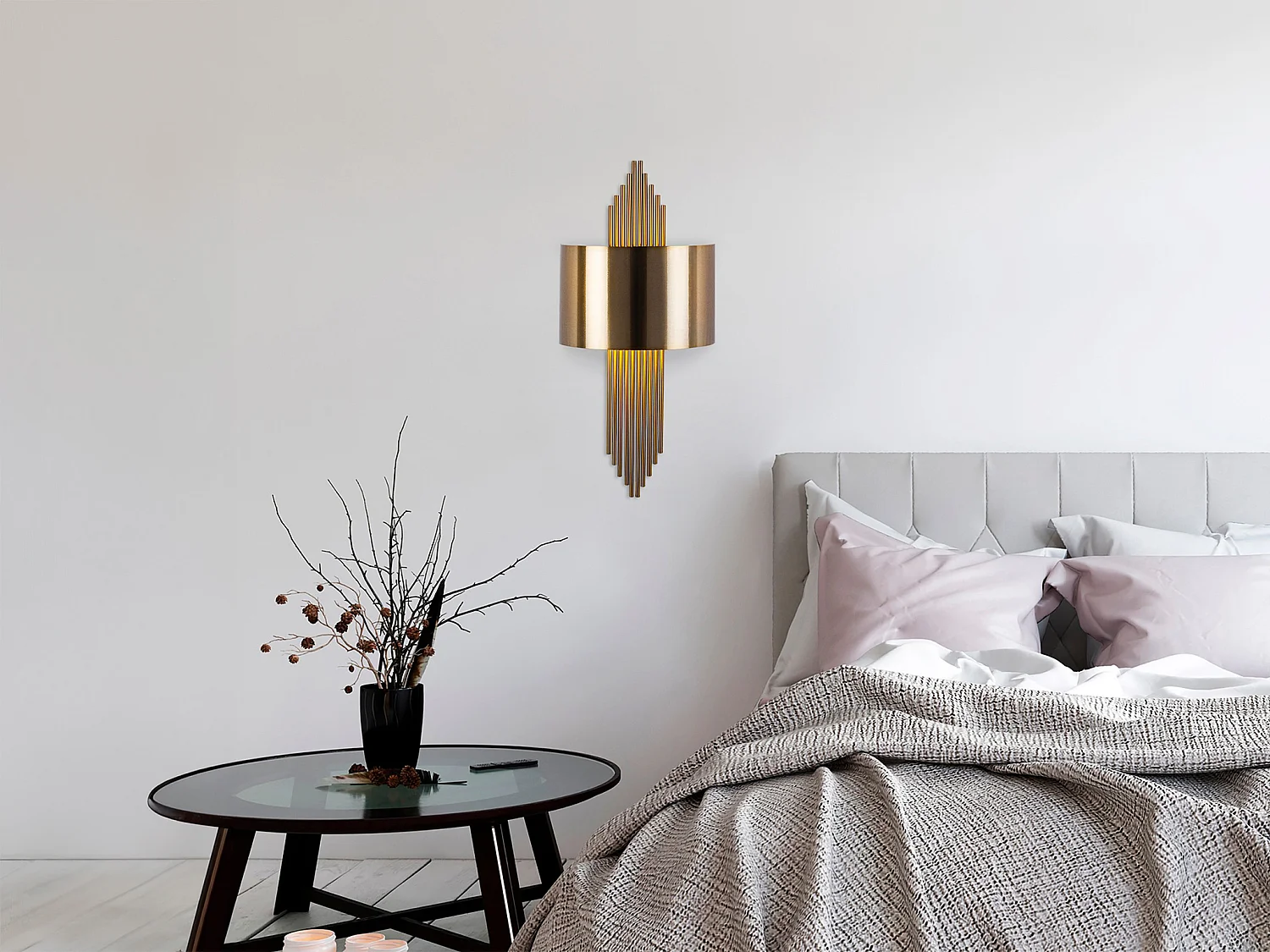 Lot de 2 appliques art déco en métal - L. 22 x H. 75 cm - Doré - SANGARIUS