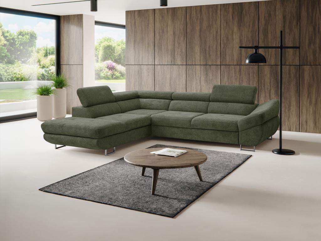 Canapé d'angle gauche convertible en tissu texturé vert DALIAS