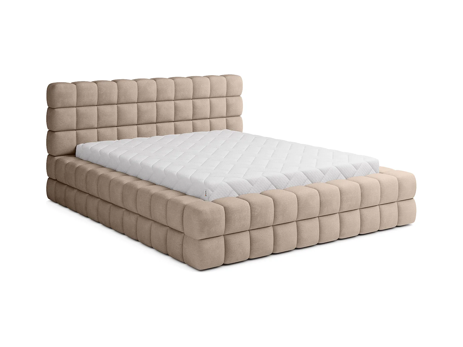 Lit coffre design avec capitonnage velours Kaizer-Couleur Beige-160x200