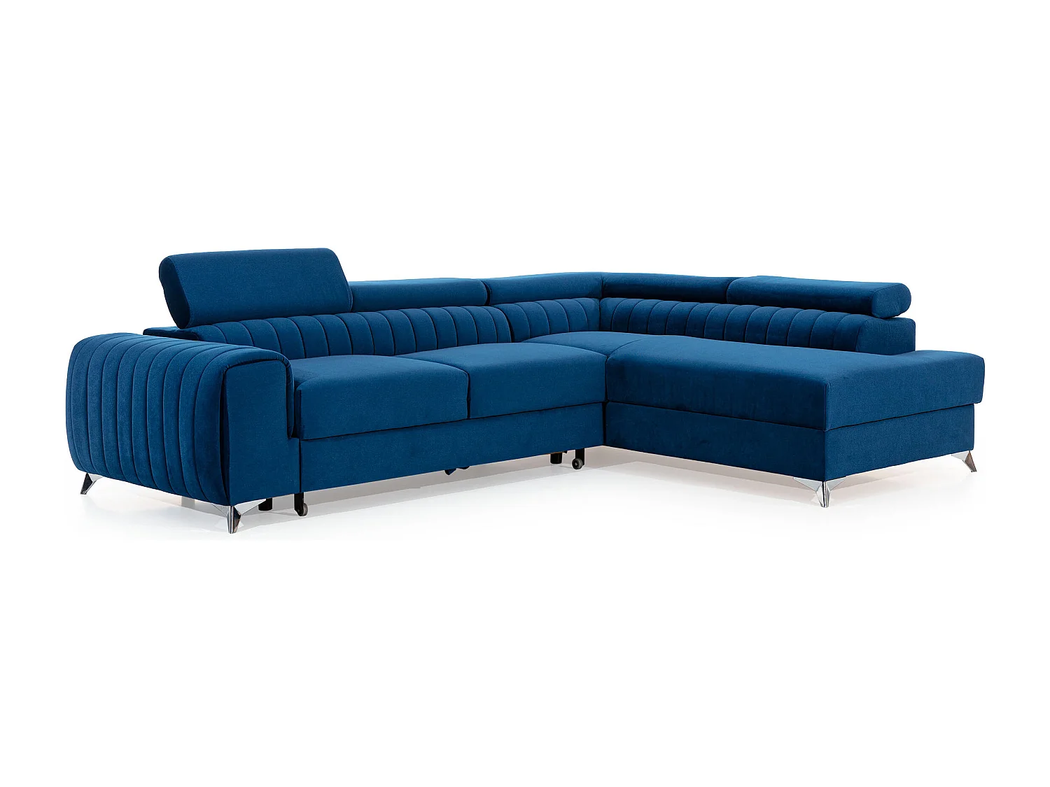 Canapé angle gauche convertible avec appuis-tête réglables velours gris foncé Lozan 275cm